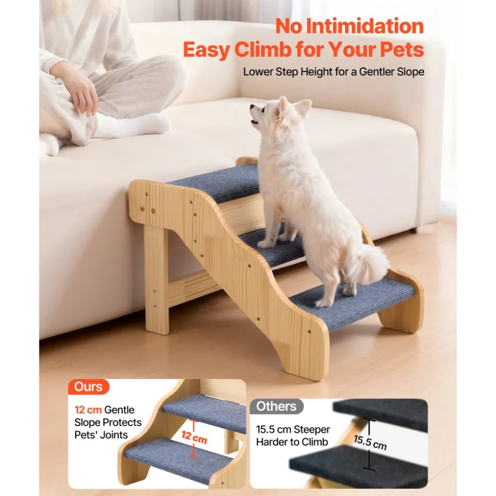 VEVOR Wood Pet Stairs, 4-Step Dog Stairs for Beds, Sofa & Cars, 150 lbss Load Capacity, Floded Flat Design, Stable & Sturdy Cat & Dog Step Ladder for Small Medium Large Older Pet Puppy Essentials
