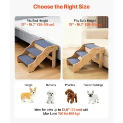 VEVOR Wood Pet Stairs, 4-Step Dog Stairs for Beds, Sofa & Cars, 150 lbss Load Capacity, Floded Flat Design, Stable & Sturdy Cat & Dog Step Ladder for Small Medium Large Older Pet Puppy Essentials