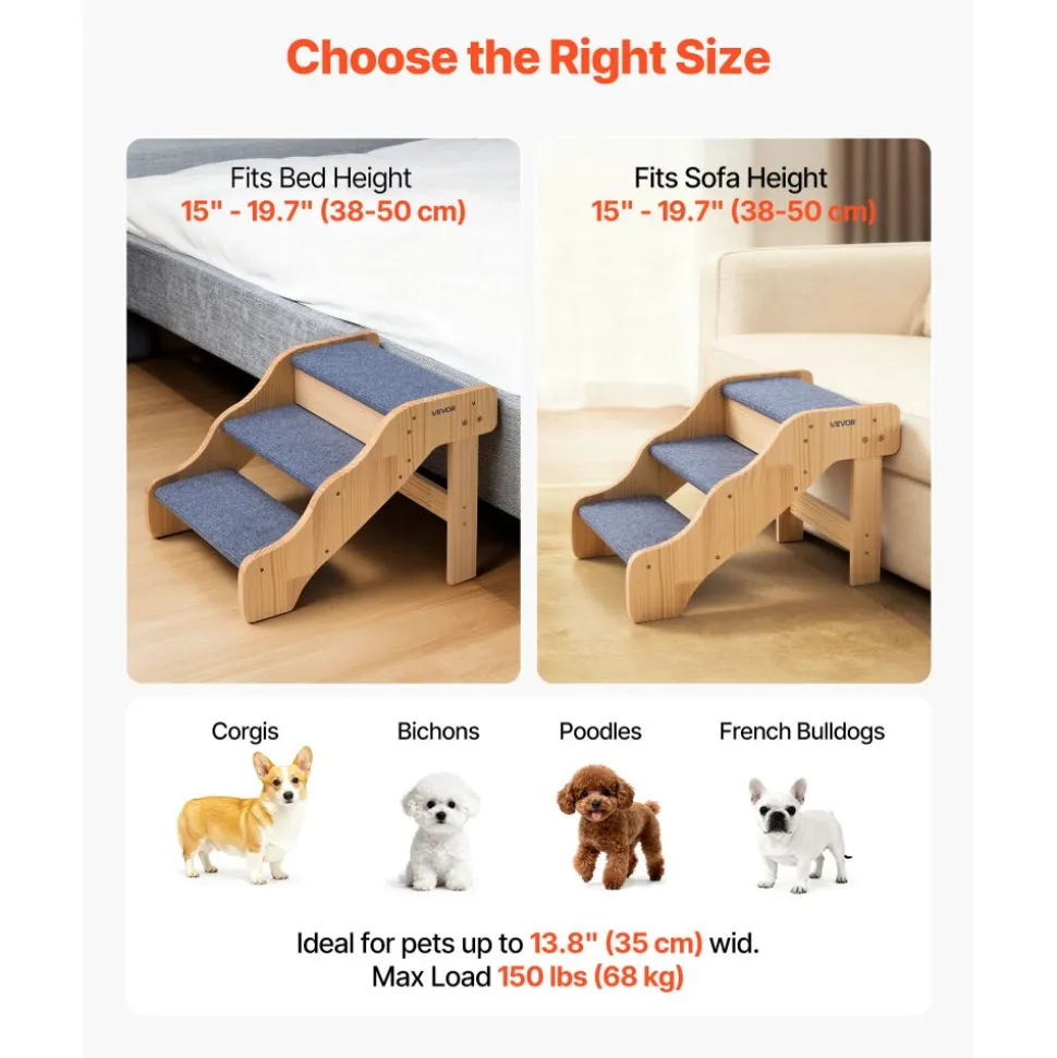 VEVOR Wood Pet Stairs, 4-Step Dog Stairs for Beds, Sofa & Cars, 150 lbss Load Capacity, Floded Flat Design, Stable & Sturdy Cat & Dog Step Ladder for Small Medium Large Older Pet Puppy Essentials