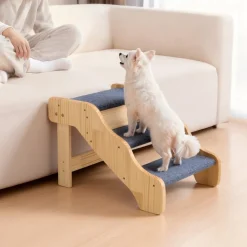 VEVOR Wood Pet Stairs, 4-Step Dog Stairs for Beds, Sofa & Cars, 150 lbss Load Capacity, Floded Flat Design, Stable & Sturdy Cat & Dog Step Ladder for Small Medium Large Older Pet Puppy Essentials
