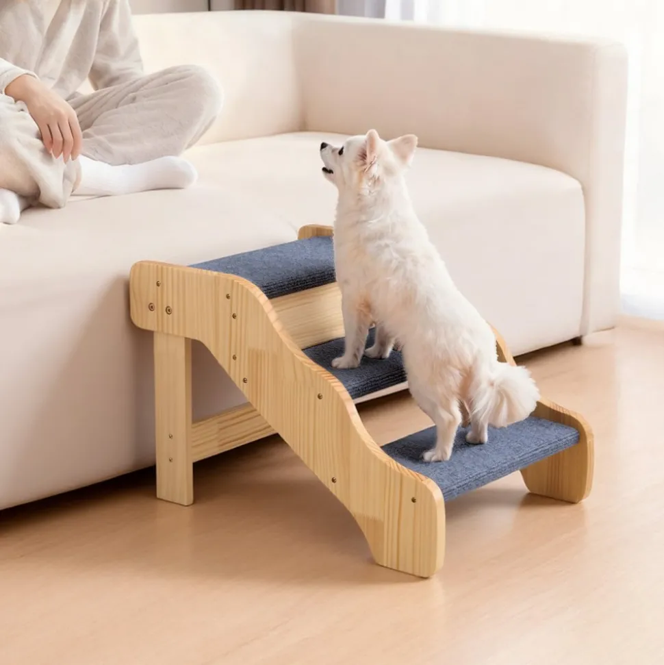 VEVOR Wood Pet Stairs, 4-Step Dog Stairs for Beds, Sofa & Cars, 150 lbss Load Capacity, Floded Flat Design, Stable & Sturdy Cat & Dog Step Ladder for Small Medium Large Older Pet Puppy Essentials