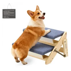 VEVOR Wood Pet Stairs, 2-Step Dog Stairs for Beds, Sofa & Cars, 110lbs Load Capacity, Floded Flat Design, Stable & Sturdy Cat & Dog Step Ladder for Small Medium Large Older Pet Puppy Essentials