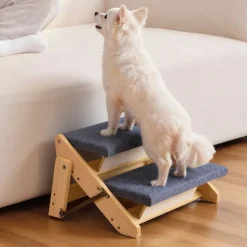 VEVOR Wood Pet Stairs, 2-Step Dog Stairs for Beds, Sofa & Cars, 110lbs Load Capacity, Floded Flat Design, Stable & Sturdy Cat & Dog Step Ladder for Small Medium Large Older Pet Puppy Essentials