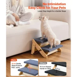 VEVOR Wood Pet Stairs, 2-Step Dog Stairs for Beds, Sofa & Cars, 110lbs Load Capacity, Floded Flat Design, Stable & Sturdy Cat & Dog Step Ladder for Small Medium Large Older Pet Puppy Essentials