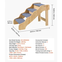 VEVOR Wood Pet Stairs, 4-Step Dog Stairs for High Beds, Sofa & Cars, 150lbs Load Capacity, Non-Slip Surface, Stable Cat & Dog Step Ladder for Small Medium Large Older Pet Puppy Essentials