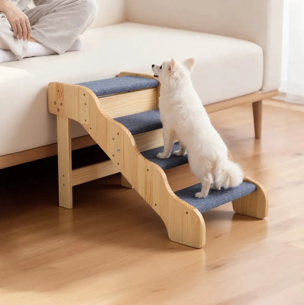 VEVOR Wood Pet Stairs, 4-Step Dog Stairs for High Beds, Sofa & Cars, 150lbs Load Capacity, Non-Slip Surface, Stable Cat & Dog Step Ladder for Small Medium Large Older Pet Puppy Essentials