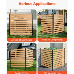 VEVOR Wood Privacy Fence, 38" W x 42" L, 2-Panel Slatted Air Conditioner Fence Screen, Pool Equipment Enclosure with Metal Stakes, Easy DIY Installation, Outdoor Trash Can Hider for Garden Decoration