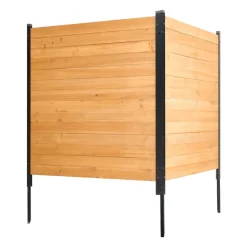 VEVOR Wood Privacy Fence, 38" W x 42" L, 2 Panel Solid Air Conditioner Fence Screen, Pool Equipment Enclosure with Metal Stakes, Easy DIY Installation, Outdoor Trash Can Hider for Garden Decoration