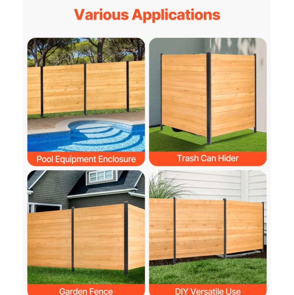 VEVOR Wood Privacy Fence, 39" W x 61" L, 1-Panel Air Conditioner Fence Screen, Pool Equipment Enclosure with Metal Stakes, Easy DIY Installation, Outdoor Trash Can Hider for Garden Decoration