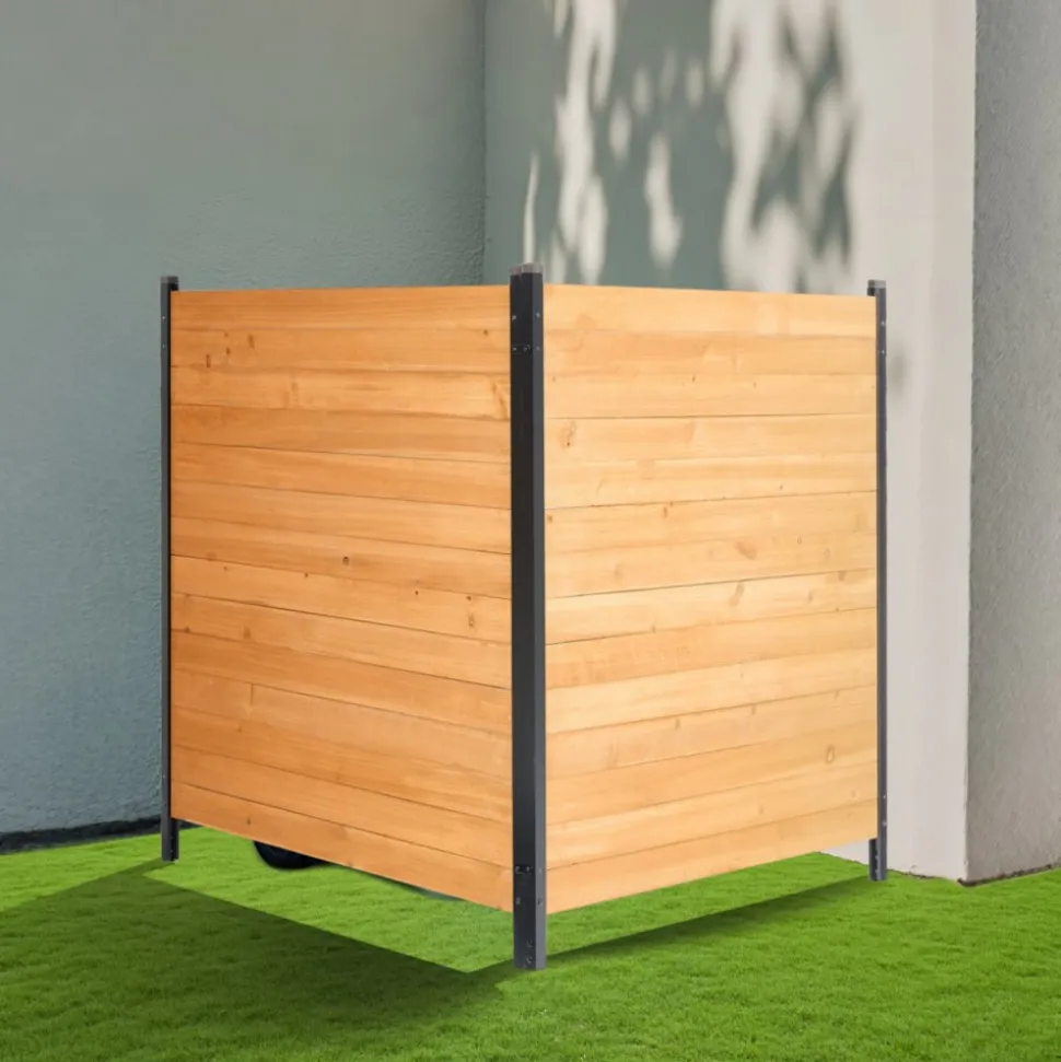 VEVOR Wood Privacy Fence, 39" W x 61" L, 1-Panel Air Conditioner Fence Screen, Pool Equipment Enclosure with Metal Stakes, Easy DIY Installation, Outdoor Trash Can Hider for Garden Decoration