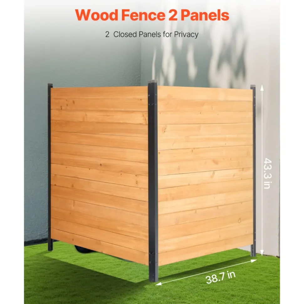 VEVOR Wood Privacy Fence, 39" W x 61" L, 1-Panel Air Conditioner Fence Screen, Pool Equipment Enclosure with Metal Stakes, Easy DIY Installation, Outdoor Trash Can Hider for Garden Decoration