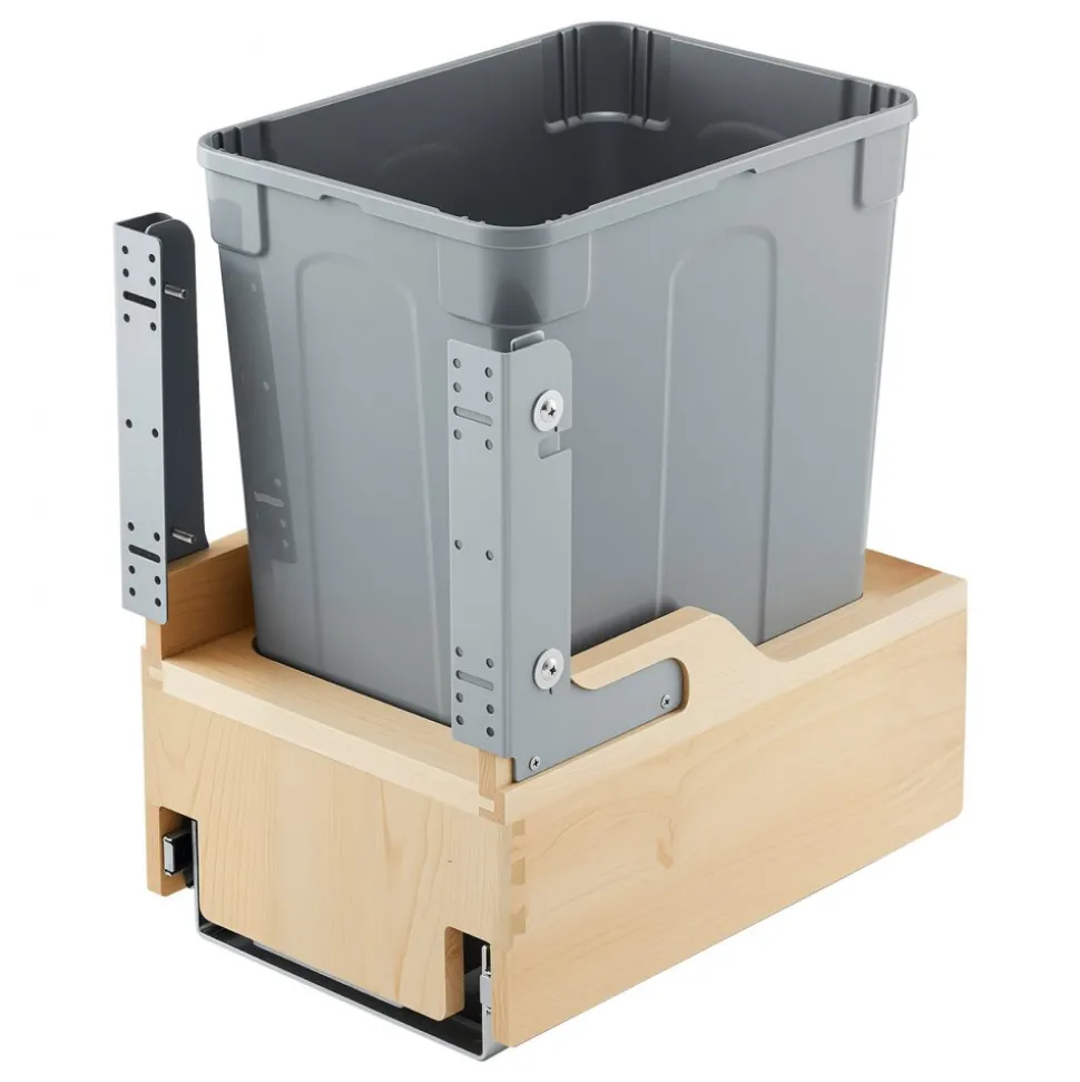 VEVOR Wood Pullout Trash Can for Kitchen Cabinets, 35 QT Garbage Waste Recycling Bin, Under Mount Waste Container, with Heavy Duty Metal Soft Close Sliding System, Door Kit, for Sink, Under Counter
