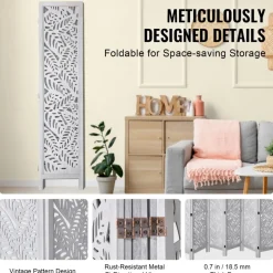 VEVOR Wood Room Divider, 6 Panel Wood Folding Privacy Screen, 66.9 Inches Tall Indoor Carved Partition Divider, Portable Decoration Screen, for Room Separation, Home, Office, Restaurant & Bedroom
