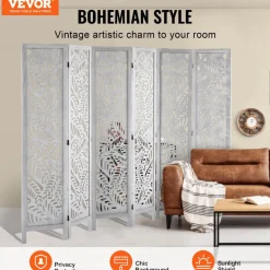 VEVOR Wood Room Divider, 6 Panel Wood Folding Privacy Screen, 66.9 Inches Tall Indoor Carved Partition Divider, Portable Decoration Screen, for Room Separation, Home, Office, Restaurant & Bedroom