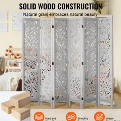 VEVOR Wood Room Divider, 6 Panel Wood Folding Privacy Screen, 66.9 Inches Tall Indoor Carved Partition Divider, Portable Decoration Screen, for Room Separation, Home, Office, Restaurant & Bedroom