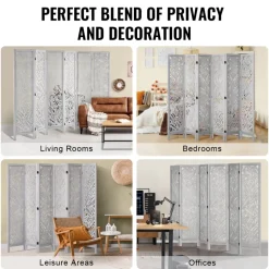 VEVOR Wood Room Divider, 6 Panel Wood Folding Privacy Screen, 66.9 Inches Tall Indoor Carved Partition Divider, Portable Decoration Screen, for Room Separation, Home, Office, Restaurant & Bedroom