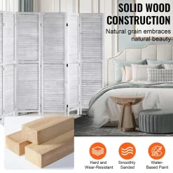 VEVOR Wood Room Divider, 8 Panel Wood Folding Privacy Screen, 66.9 Inches Tall Indoor Louvered Wooden Partition, Portable Decoration Screen, for Room Separation, Home, Office, Restaurant & Bedroom
