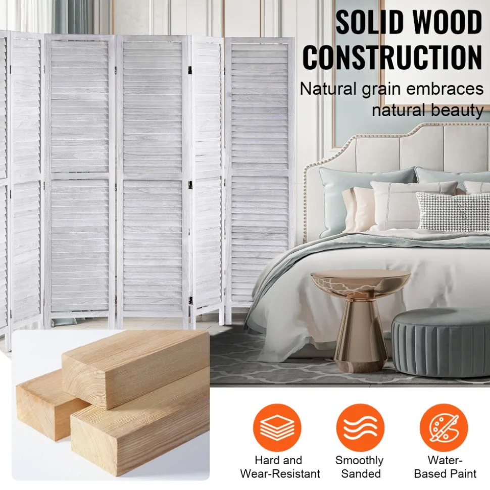 VEVOR Wood Room Divider, 8 Panel Wood Folding Privacy Screen, 66.9 Inches Tall Indoor Louvered Wooden Partition, Portable Decoration Screen, for Room Separation, Home, Office, Restaurant & Bedroom