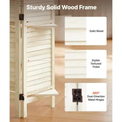 VEVOR Wood Room Divider 6 Panels Wood Folding Privacy Screen with Shelves, For Room Separation & Home Decor, 67.1 in Tall, Solid Frame, 360° Two-Way Hinges, Louvered Wooden Partition with Hardware