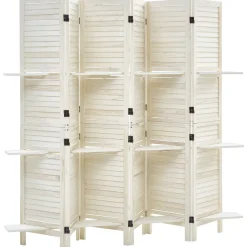 VEVOR Wood Room Divider 6 Panels Wood Folding Privacy Screen with Shelves, For Room Separation & Home Decor, 67.1 in Tall, Solid Frame, 360° Two-Way Hinges, Louvered Wooden Partition with Hardware