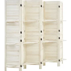VEVOR Wood Room Divider 6 Panels Wood Folding Privacy Screen with Shelves, For Room Separation & Home Decor, 67.1 in Tall, Solid Frame, 360° Two-Way Hinges, Louvered Wooden Partition with Hardware