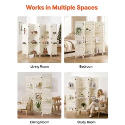 VEVOR Wood Room Divider 6 Panels Wood Folding Privacy Screen with Shelves, For Room Separation & Home Decor, 67.1 in Tall, Solid Frame, 360° Two-Way Hinges, Louvered Wooden Partition with Hardware
