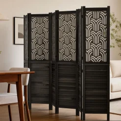 VEVOR Wood Room Divider 4 Panels 67 in Tall Wood Folding Privacy Screen, For Room Separation & Home Decor, Solid Frame, 360° Two-Way Hinges, Easy Assembly, Louvered Wooden Partition with Hardware