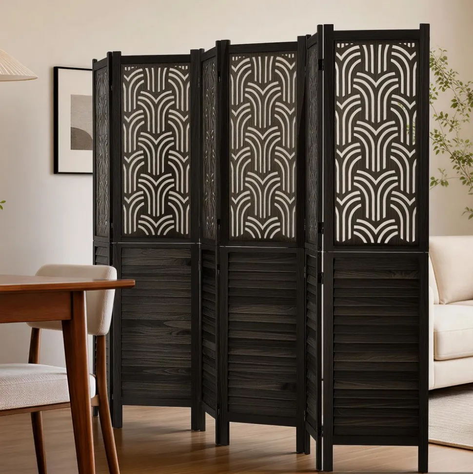 VEVOR Wood Room Divider 4 Panels 67 in Tall Wood Folding Privacy Screen, For Room Separation & Home Decor, Solid Frame, 360° Two-Way Hinges, Easy Assembly, Louvered Wooden Partition with Hardware
