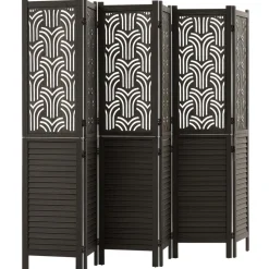 VEVOR Wood Room Divider 4 Panels 67 in Tall Wood Folding Privacy Screen, For Room Separation & Home Decor, Solid Frame, 360° Two-Way Hinges, Easy Assembly, Louvered Wooden Partition with Hardware