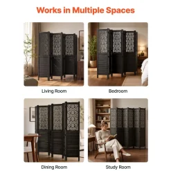 VEVOR Wood Room Divider 4 Panels 67 in Tall Wood Folding Privacy Screen, For Room Separation & Home Decor, Solid Frame, 360° Two-Way Hinges, Easy Assembly, Louvered Wooden Partition with Hardware