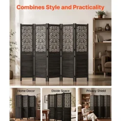 VEVOR Wood Room Divider 4 Panels 67 in Tall Wood Folding Privacy Screen, For Room Separation & Home Decor, Solid Frame, 360° Two-Way Hinges, Easy Assembly, Louvered Wooden Partition with Hardware