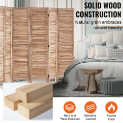 VEVOR Wood Room Divider, 8 Panel Wood Folding Privacy Screen, 66.9 Inches Tall Indoor Louvered Partition Divider, Portable Decoration Screen, for Room Separation, Home, Office, Restaurant & Bedroom