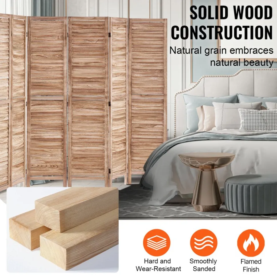 VEVOR Wood Room Divider, 8 Panel Wood Folding Privacy Screen, 66.9 Inches Tall Indoor Louvered Partition Divider, Portable Decoration Screen, for Room Separation, Home, Office, Restaurant & Bedroom