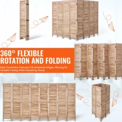 VEVOR Wood Room Divider, 8 Panel Wood Folding Privacy Screen, 66.9 Inches Tall Indoor Louvered Partition Divider, Portable Decoration Screen, for Room Separation, Home, Office, Restaurant & Bedroom