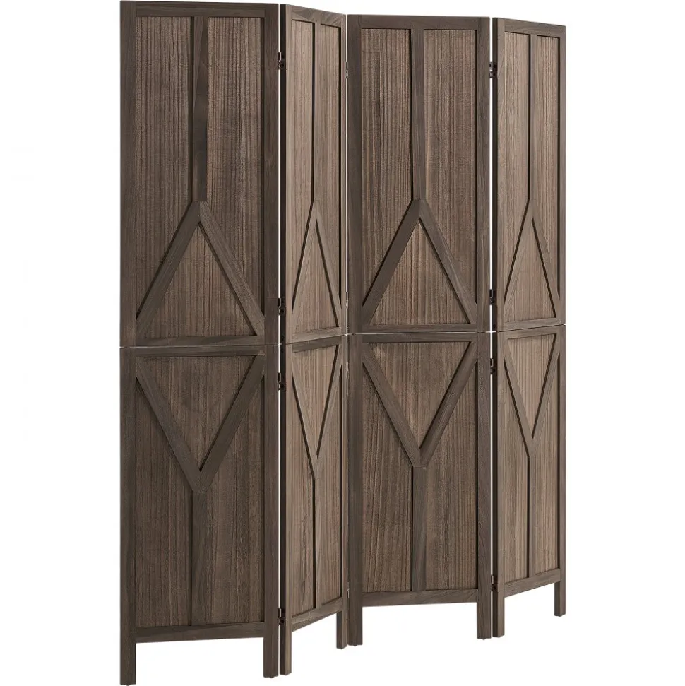 VEVOR Wood Room Divider 4 Panels Wood Folding Privacy Screen Y Pattern, For Room Separation & Home Decor, 67 inches Tall, Solid Frame, 360° Two-Way Hinges, Rustic Wooden Partition with Hardware