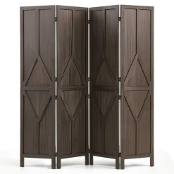 VEVOR Wood Room Divider 4 Panels Wood Folding Privacy Screen Y Pattern, For Room Separation & Home Decor, 67 inches Tall, Solid Frame, 360° Two-Way Hinges, Rustic Wooden Partition with Hardware