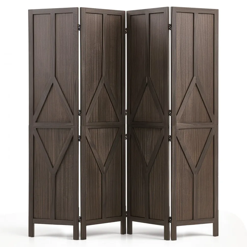 VEVOR Wood Room Divider 4 Panels Wood Folding Privacy Screen Y Pattern, For Room Separation & Home Decor, 67 inches Tall, Solid Frame, 360° Two-Way Hinges, Rustic Wooden Partition with Hardware