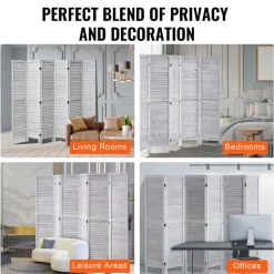 VEVOR Wood Room Divider, 6 Panel Wood Folding Privacy Screen, 66.9 Inches Tall Indoor Louvered Wooden Partition, Portable Decoration Screen, for Room Separation, Home, Office, Restaurant & Bedroom