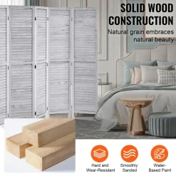 VEVOR Wood Room Divider, 6 Panel Wood Folding Privacy Screen, 66.9 Inches Tall Indoor Louvered Partition Divider, Portable Decoration Screen, for Room Separation, Home, Office, Restaurant & Bedroom