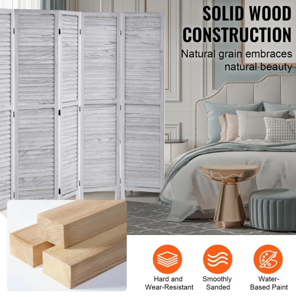 VEVOR Wood Room Divider, 6 Panel Wood Folding Privacy Screen, 66.9 Inches Tall Indoor Louvered Partition Divider, Portable Decoration Screen, for Room Separation, Home, Office, Restaurant & Bedroom
