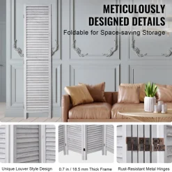 VEVOR Wood Room Divider, 6 Panel Wood Folding Privacy Screen, 66.9 Inches Tall Indoor Louvered Partition Divider, Portable Decoration Screen, for Room Separation, Home, Office, Restaurant & Bedroom
