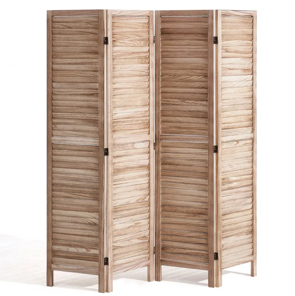 VEVOR Wood Room Divider 4 Panels Wood Folding Privacy Screen X Pattern, For Room Separation & Home Decor, 67 inches Tall, Solid Frame, 360° Two-Way Hinges, Rustic Wooden Partition with Hardware