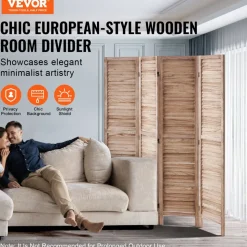 VEVOR Wood Room Divider 4 Panels Wood Folding Privacy Screen X Pattern, For Room Separation & Home Decor, 67 inches Tall, Solid Frame, 360° Two-Way Hinges, Rustic Wooden Partition with Hardware