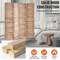 VEVOR Wood Room Divider 4 Panels Wood Folding Privacy Screen X Pattern, For Room Separation & Home Decor, 67 inches Tall, Solid Frame, 360° Two-Way Hinges, Rustic Wooden Partition with Hardware