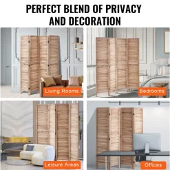 VEVOR Wood Room Divider 4 Panels Wood Folding Privacy Screen X Pattern, For Room Separation & Home Decor, 67 inches Tall, Solid Frame, 360° Two-Way Hinges, Rustic Wooden Partition with Hardware