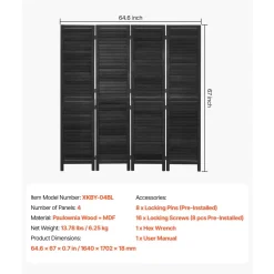 VEVOR Wood Room Divider 4 Panels 59.8