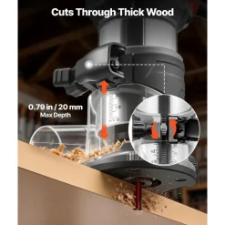 VEVOR Wood Router, 1 HP 710W, Variable Speed Palm Router Tool with Soft Start, Compact Wood Edge Trimmer with Fixed Base & 1/4-Inch Collet, Dust Hood, for Woodworking, Trimming, DIY Projects, Corded