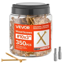 VEVOR Wood Screws 350 PCS, #10 x 3-Inch Anti-Rust Coated, Exterior Deck Screw Torx/T25 Star Drive, Metal Rust-Resistant Outdoor Decking Screws with 2 Screw Connectors, for Decking Fencing Framing