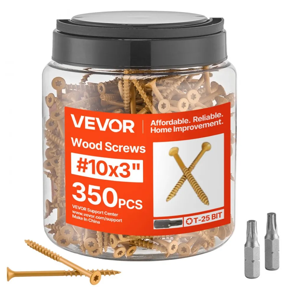 VEVOR Wood Screws 350 PCS, #10 x 3-Inch Anti-Rust Coated, Exterior Deck Screw Torx/T25 Star Drive, Metal Rust-Resistant Outdoor Decking Screws with 2 Screw Connectors, for Decking Fencing Framing