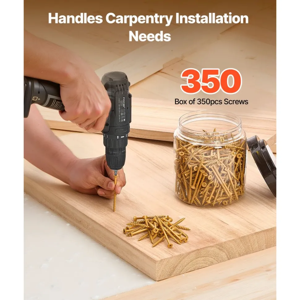 VEVOR Wood Screws 350 PCS, #10 x 3-Inch Anti-Rust Coated, Exterior Deck Screw Torx/T25 Star Drive, Metal Rust-Resistant Outdoor Decking Screws with 2 Screw Connectors, for Decking Fencing Framing